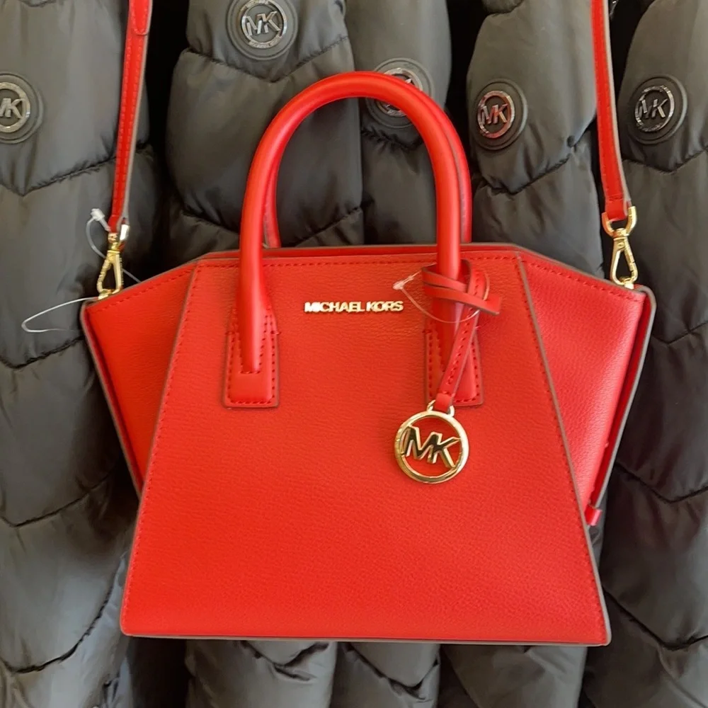 Michael Kors Avril Small Leather Top-Zip Satchel Color Flame
